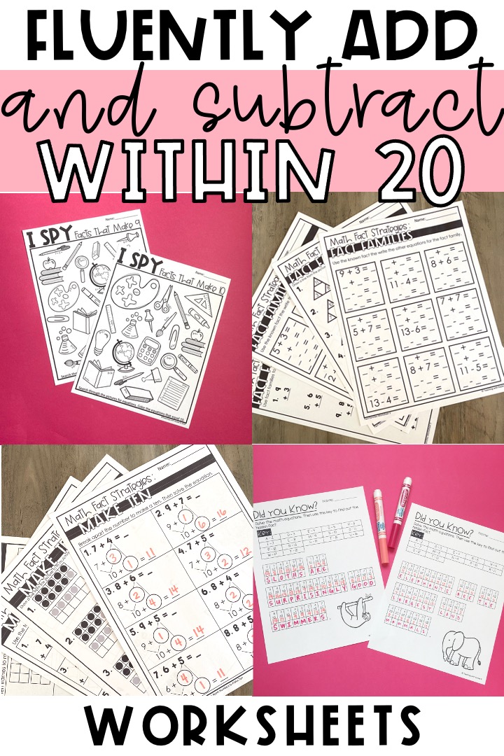 fluently add and subtract within 20 worksheets