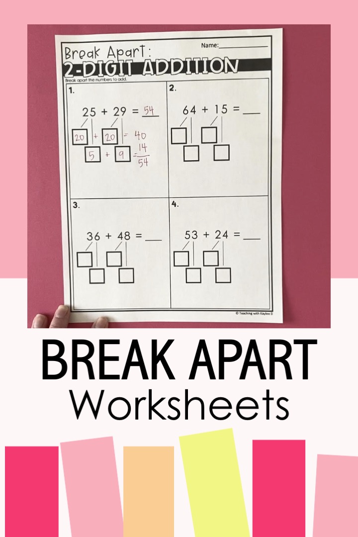 break apart method addition worksheets