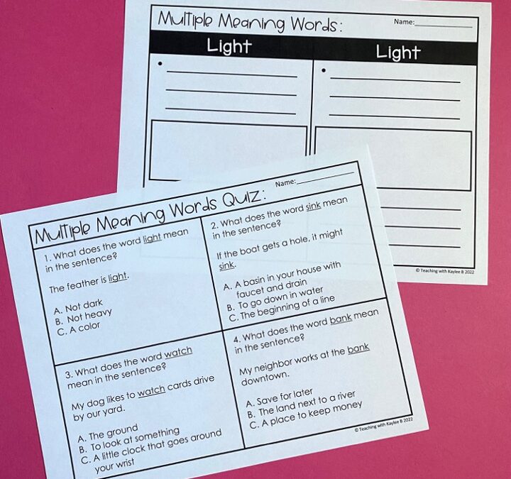 The Very Best 2nd Grade Worksheets For Multiple Meaning Words Teaching With Kaylee B