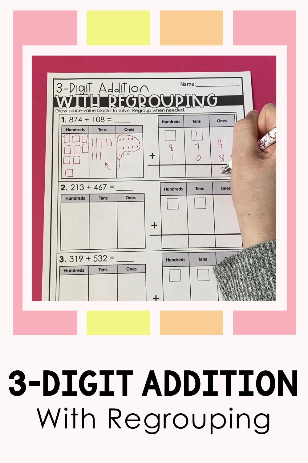 3 digit addition with regrouping pdf