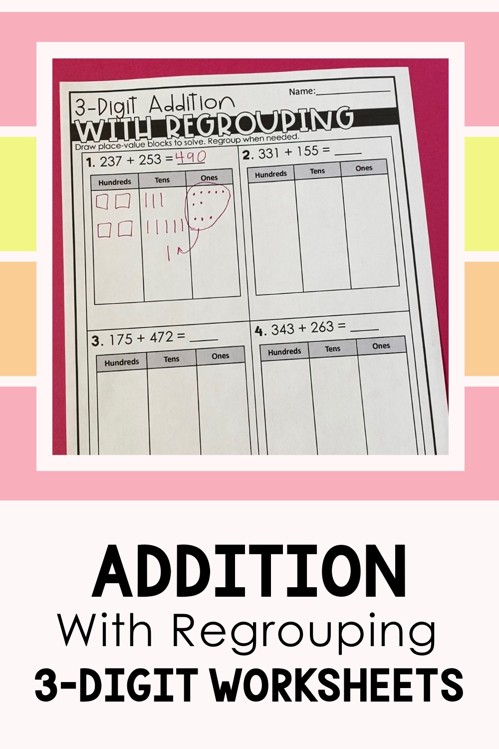 3-digit addition with regrouping worksheets pdf