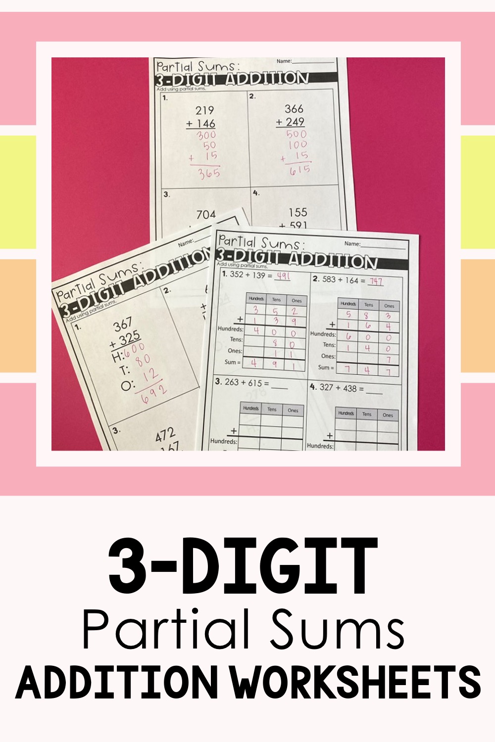 3-digit partial sums addition worksheet