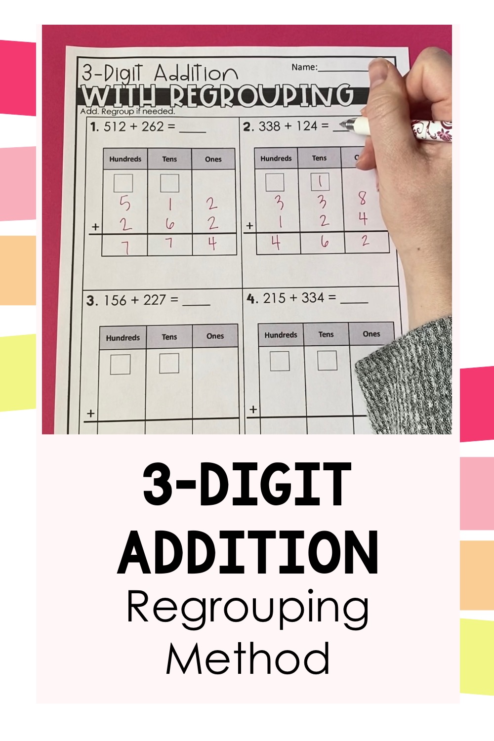 addition with regrouping 3 digit numbers