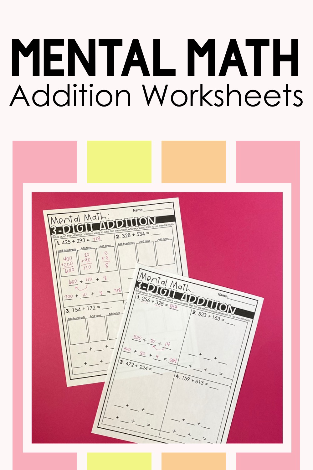 mental math addition worksheets