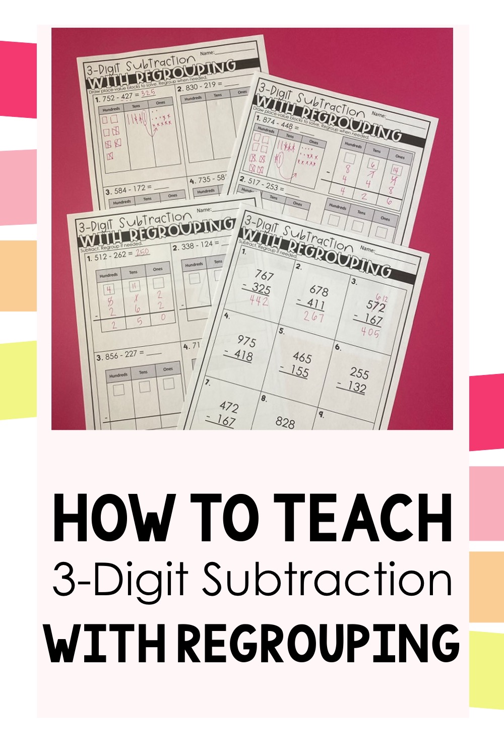 3 digit subtraction with regrouping worksheets