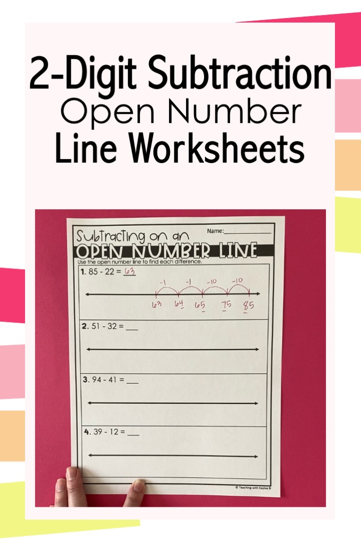 2-digit subtraction open number line worksheet