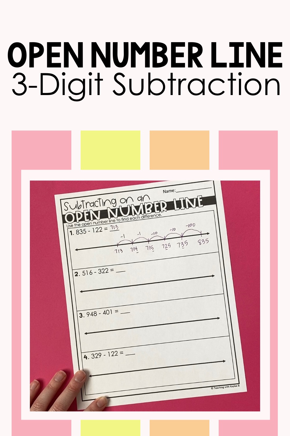 open number line 3 digit subtraction