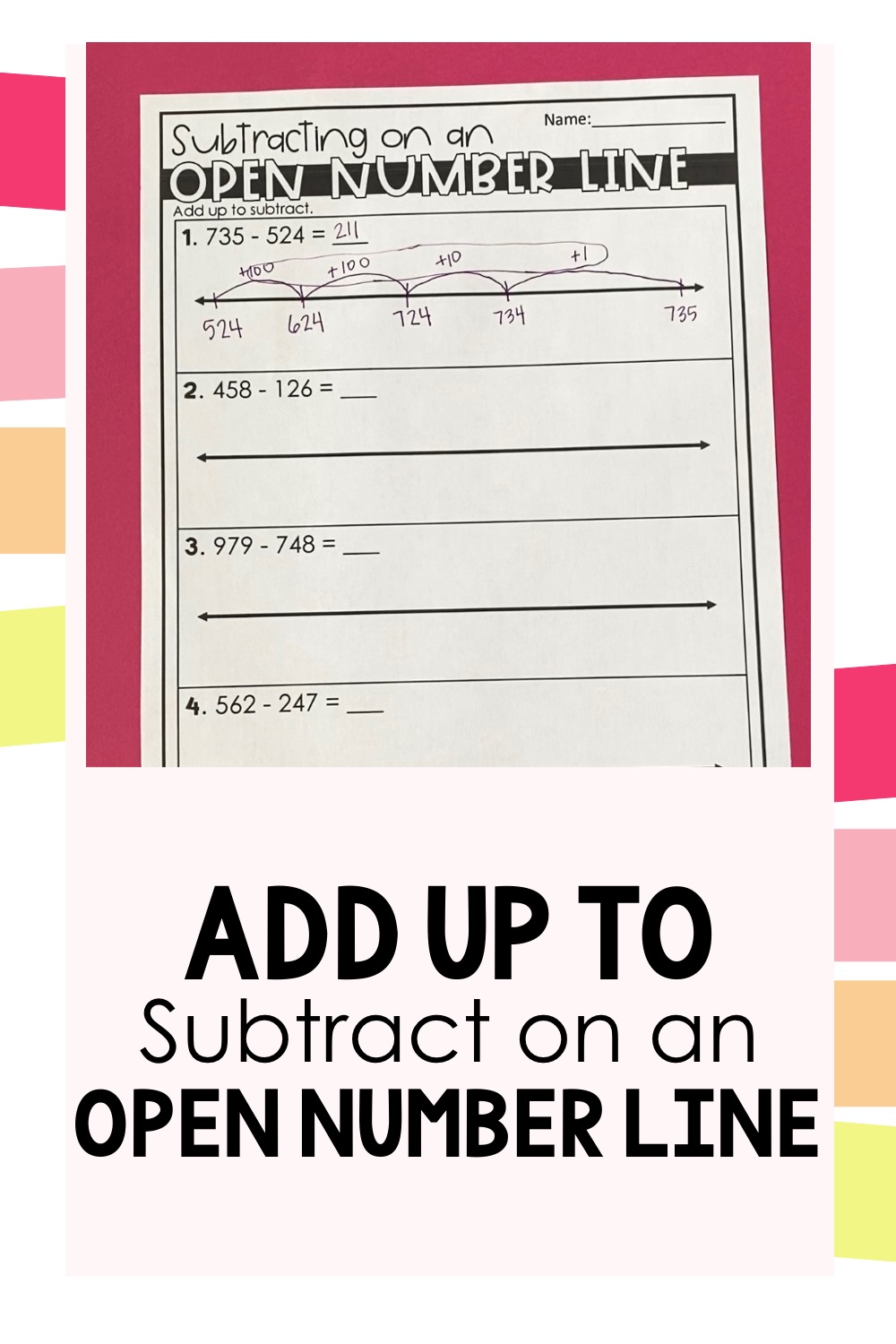 subtracting 3 digit numbers on a number line